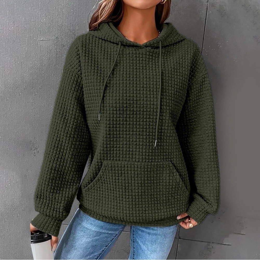 Olive Green Textured Hoodie for Women